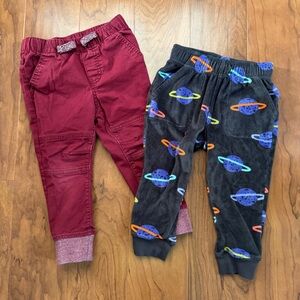 Cat & Jack 2T Toddler Pants Bundle - Red Joggers & Saturn Print Velour Joggers